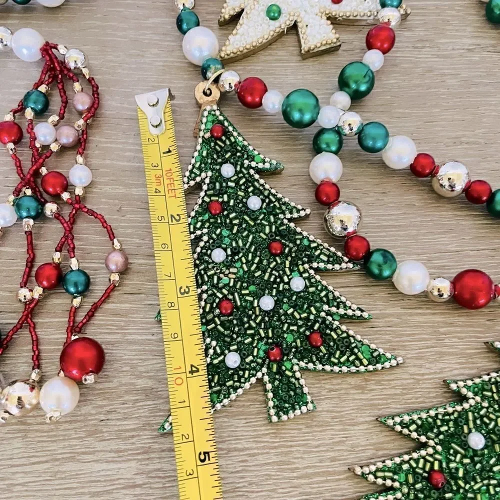 Christmas Tree Shiny Bead Garland with Beaded Tree Ornaments